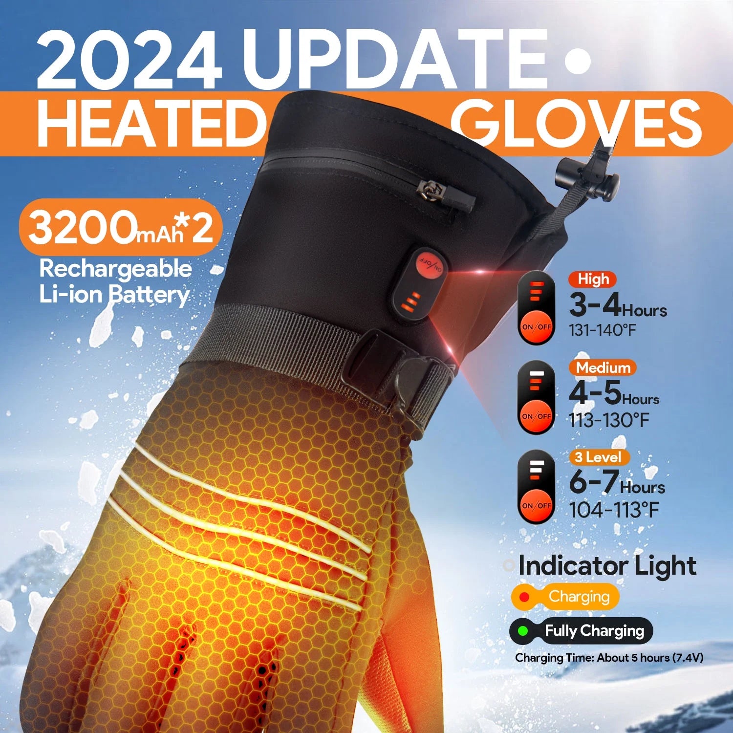 Heated Gloves for Men Women, 3000Mah Rechargeable Electric Battery Heated Gloves, Waterproof Touchscreen Hand Warmer Winter Gloves for Motorcycle, Hunting, Cycling, Black