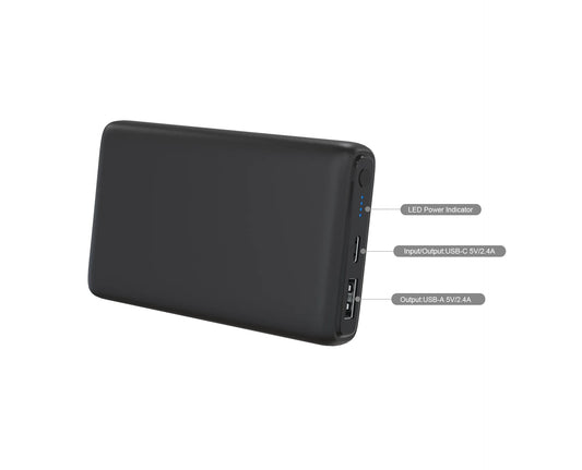 8,000 Mah Dual USB-C/USB-A Port Portable Battery, Black