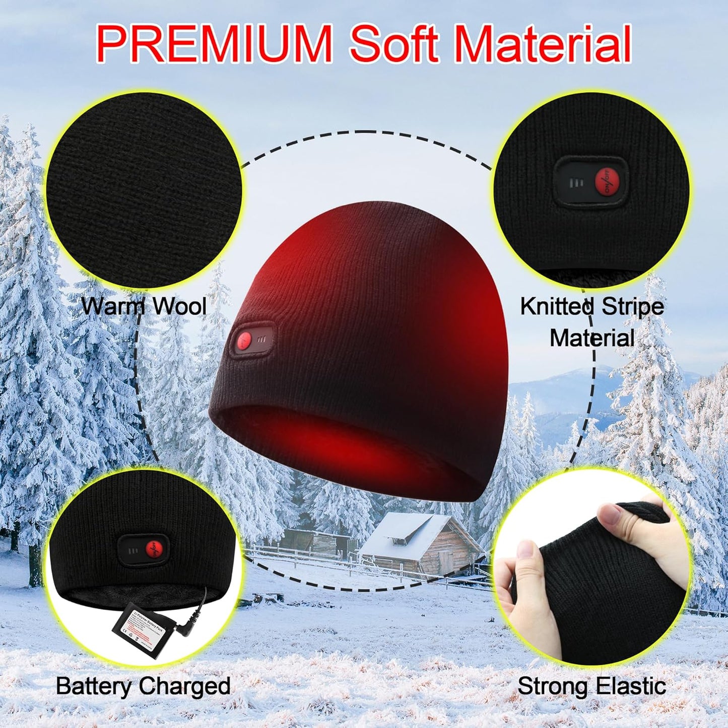Heated Hats for Men Women, Rechargeable Heating Thermal Beanies, Electric Battery Warm Winter Heated Cap for Skiing Camping