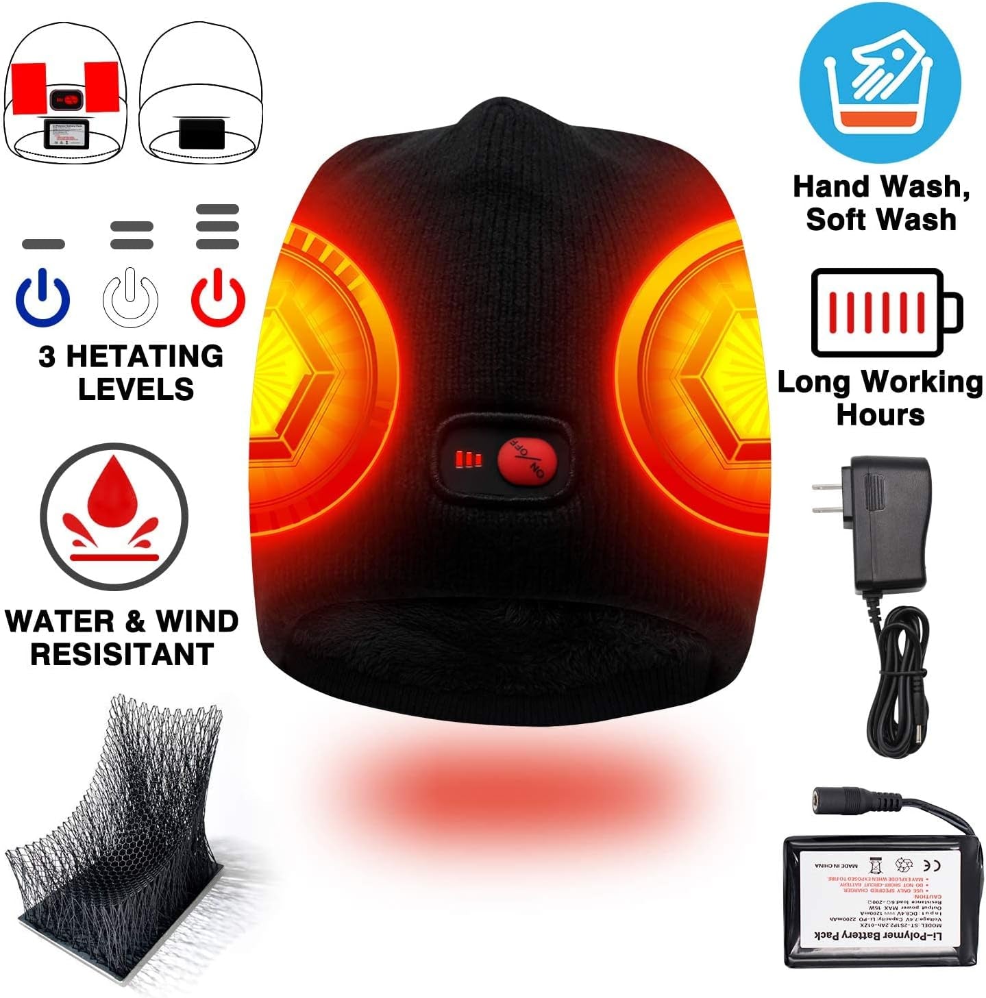 Heated Hats for Men Women, Rechargeable Heating Thermal Beanies, Electric Battery Warm Winter Heated Cap for Skiing Camping