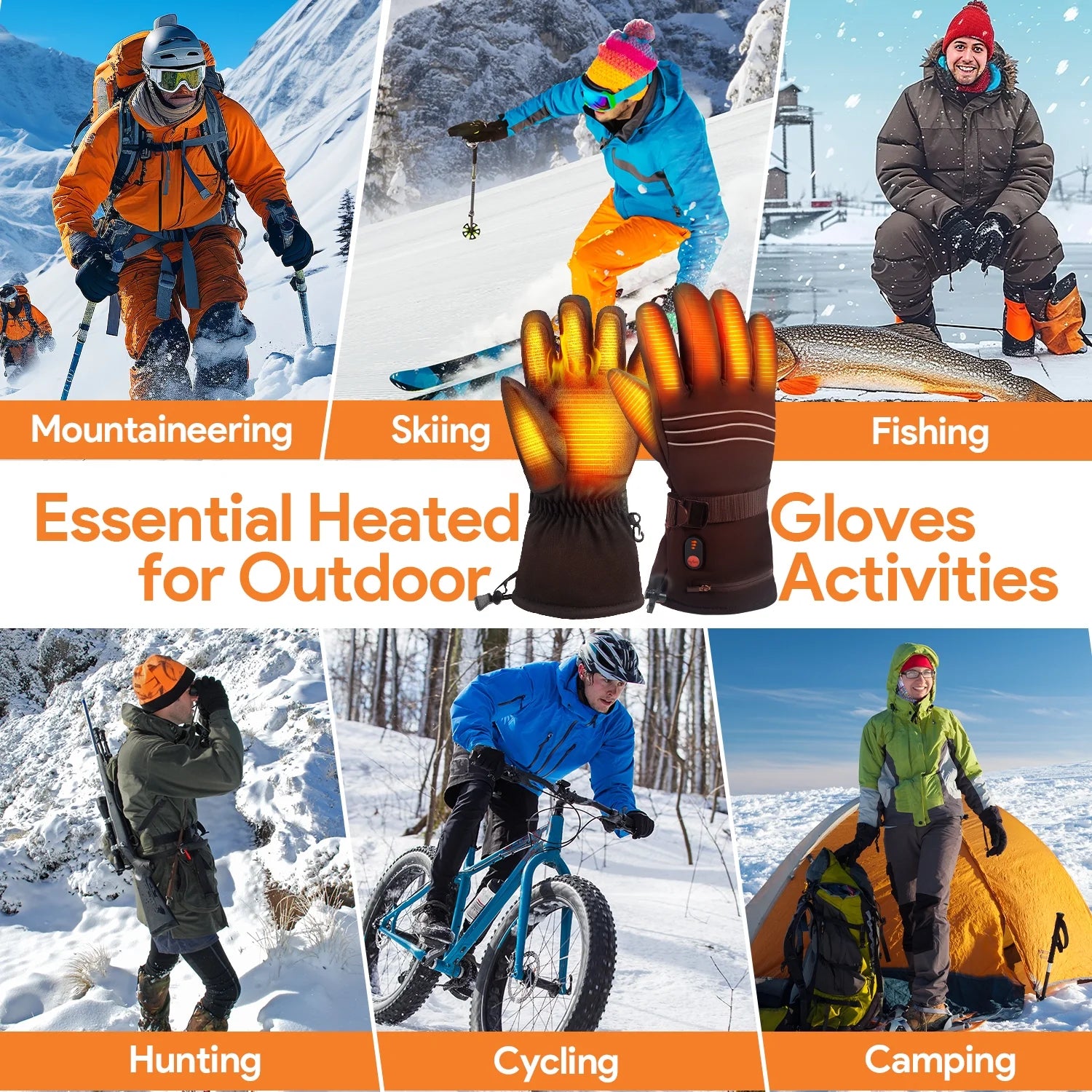 Heated Gloves for Men Women, 3000Mah Rechargeable Electric Battery Heated Gloves, Waterproof Touchscreen Hand Warmer Winter Gloves for Motorcycle, Hunting, Cycling, Black