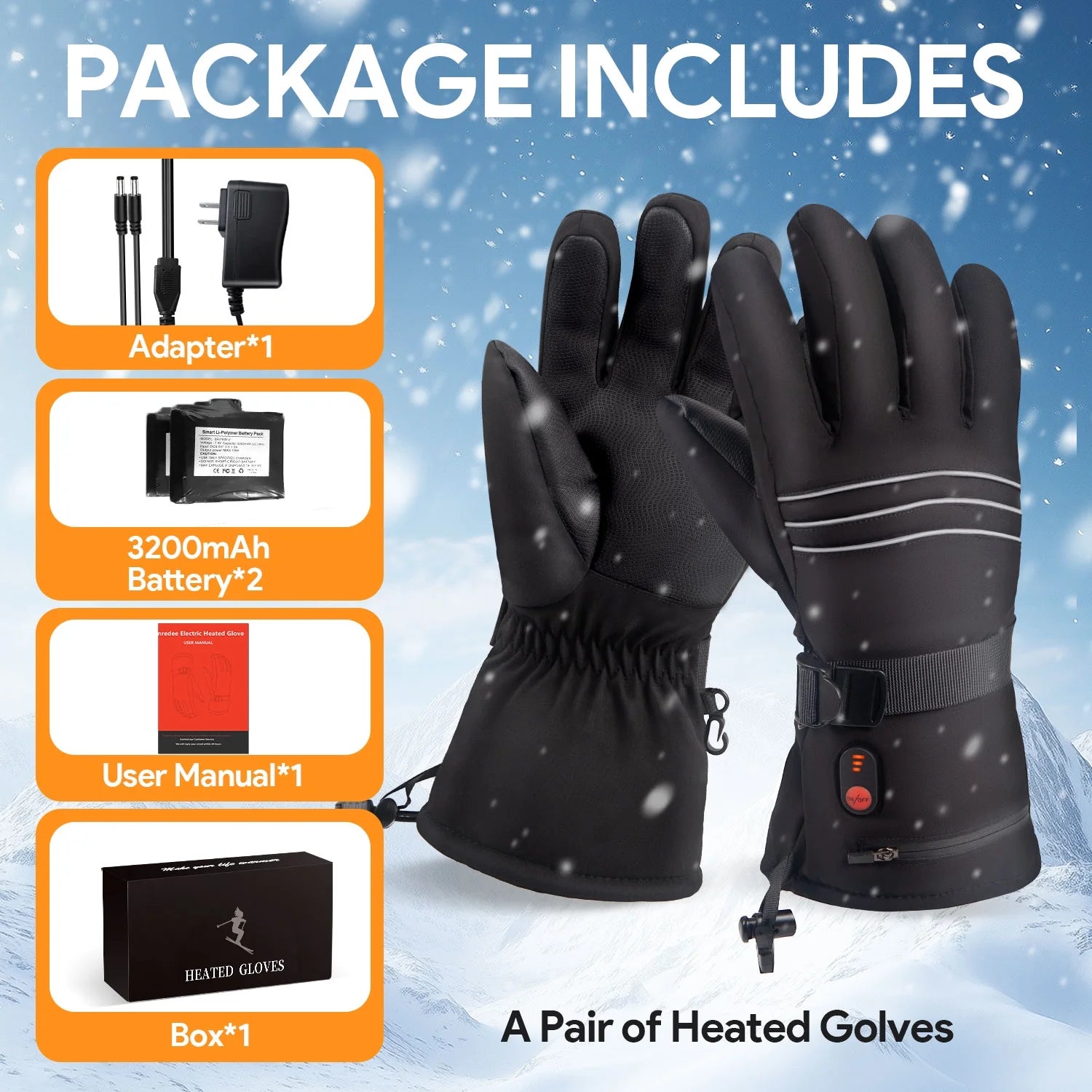 Heated Gloves for Men Women, 3000Mah Rechargeable Electric Battery Heated Gloves, Waterproof Touchscreen Hand Warmer Winter Gloves for Motorcycle, Hunting, Cycling, Black