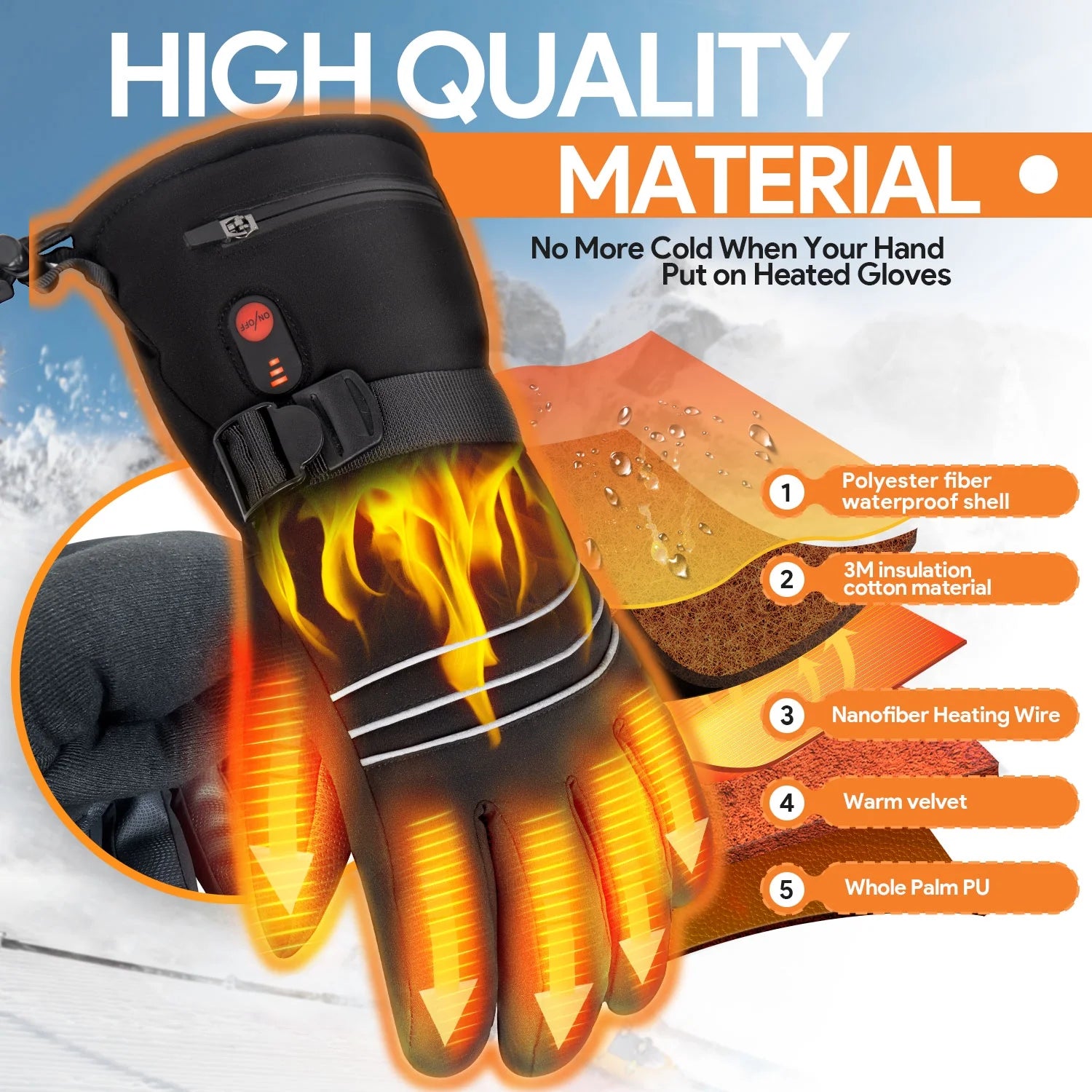 Heated Gloves for Men Women, 3000Mah Rechargeable Electric Battery Heated Gloves, Waterproof Touchscreen Hand Warmer Winter Gloves for Motorcycle, Hunting, Cycling, Black