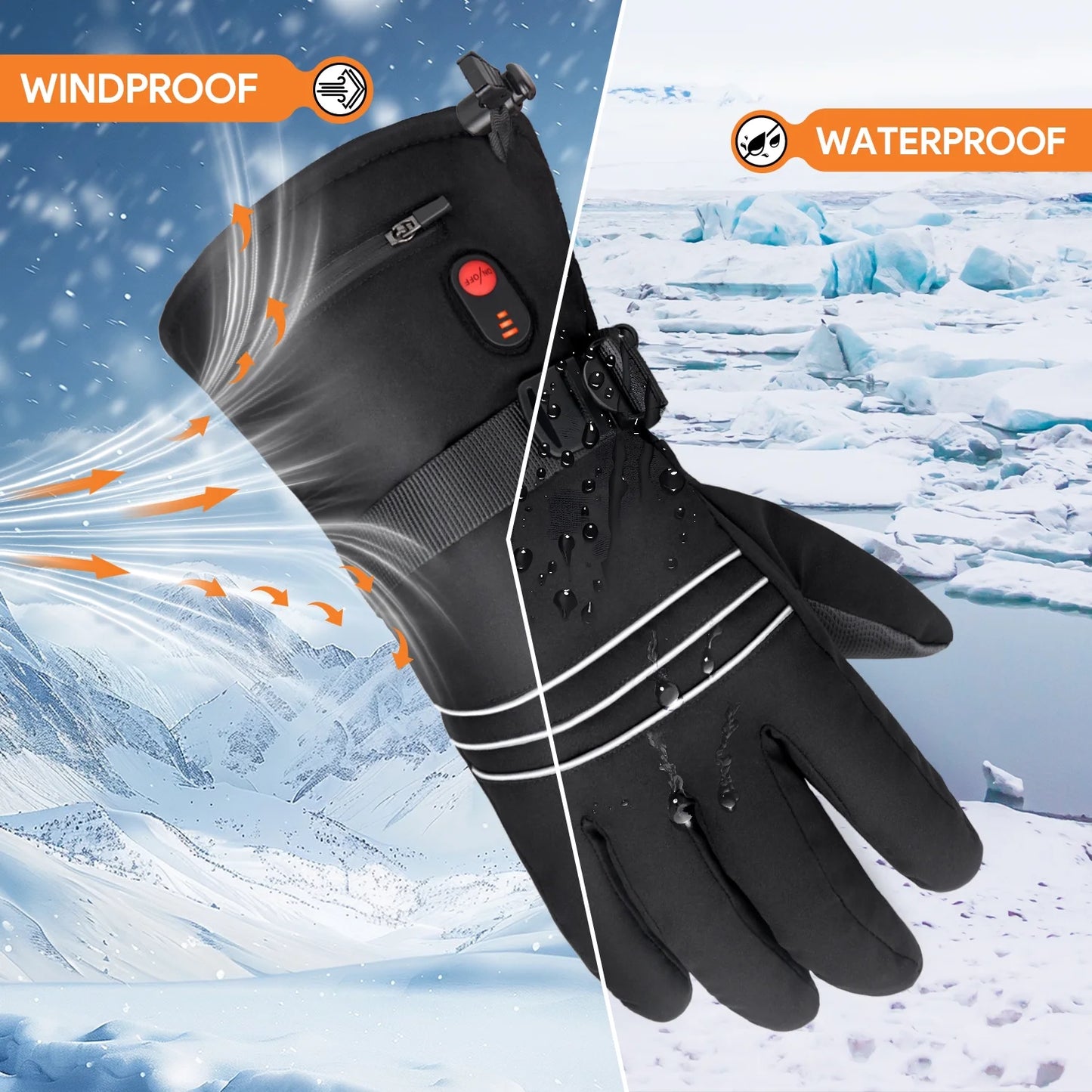 Heated Gloves for Men Women, 3000Mah Rechargeable Electric Battery Heated Gloves, Waterproof Touchscreen Hand Warmer Winter Gloves for Motorcycle, Hunting, Cycling, Black