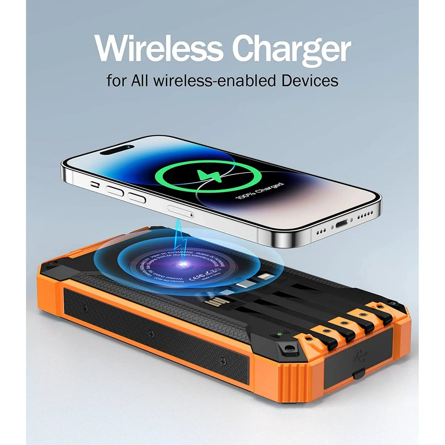 36000Mah Solar Charger Power Bank 15W Fast Charging with 4 Cables & Wireless Charging, USB Battery Pack Solar Phone Charger Compatible for Iphone & Android