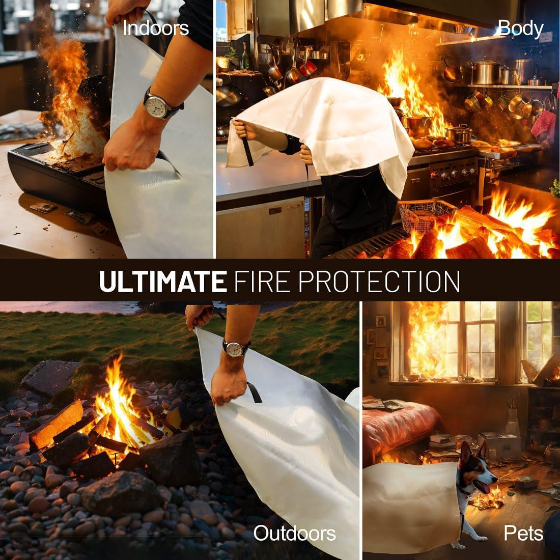 Emergency Fire Blanket, 40” X 40” Fire Blanket for Home and Kitchen, Fiberglass Fire Blankets for Camping Car Boat Office Warehouse Fire Safety, Quickly Suppresses the Spread of Fire