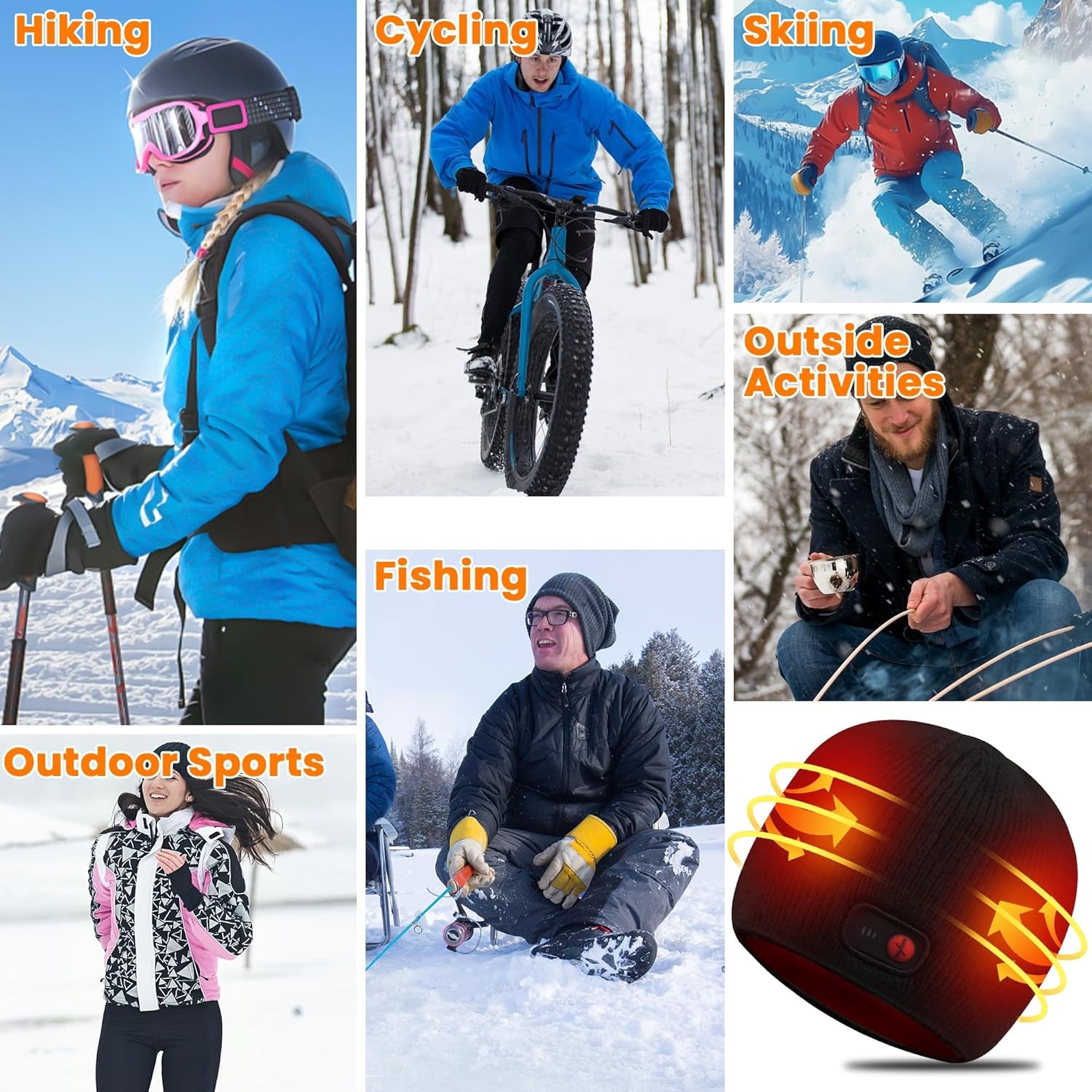 Heated Hats for Men Women, Rechargeable Heating Thermal Beanies, Electric Battery Warm Winter Heated Cap for Skiing Camping