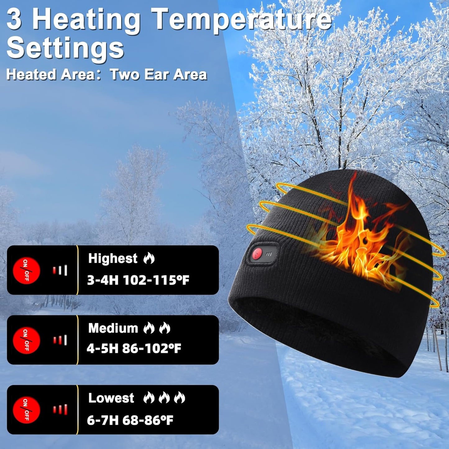Heated Hats for Men Women, Rechargeable Heating Thermal Beanies, Electric Battery Warm Winter Heated Cap for Skiing Camping