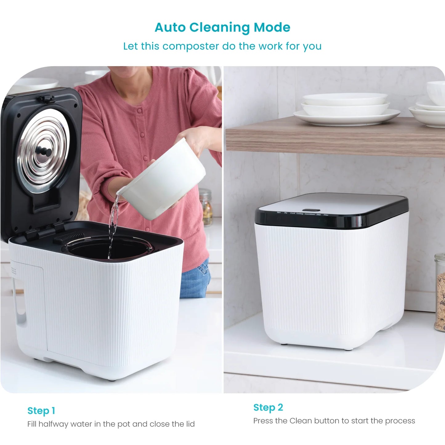 3 Liter White Kitchen Electric Composter Bin, with Auto- Cleaning Cycle