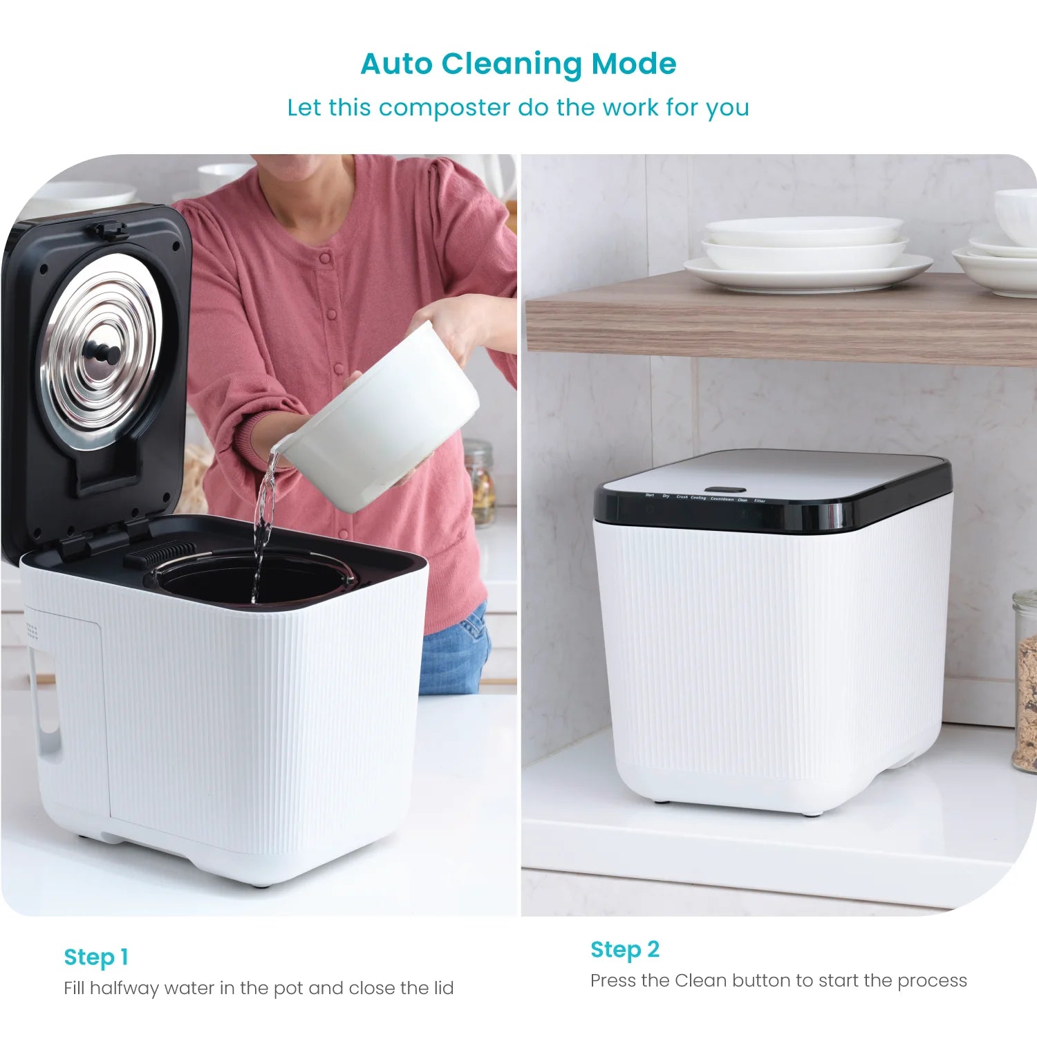 3 Liter White Kitchen Electric Composter Bin, with Auto- Cleaning Cycle