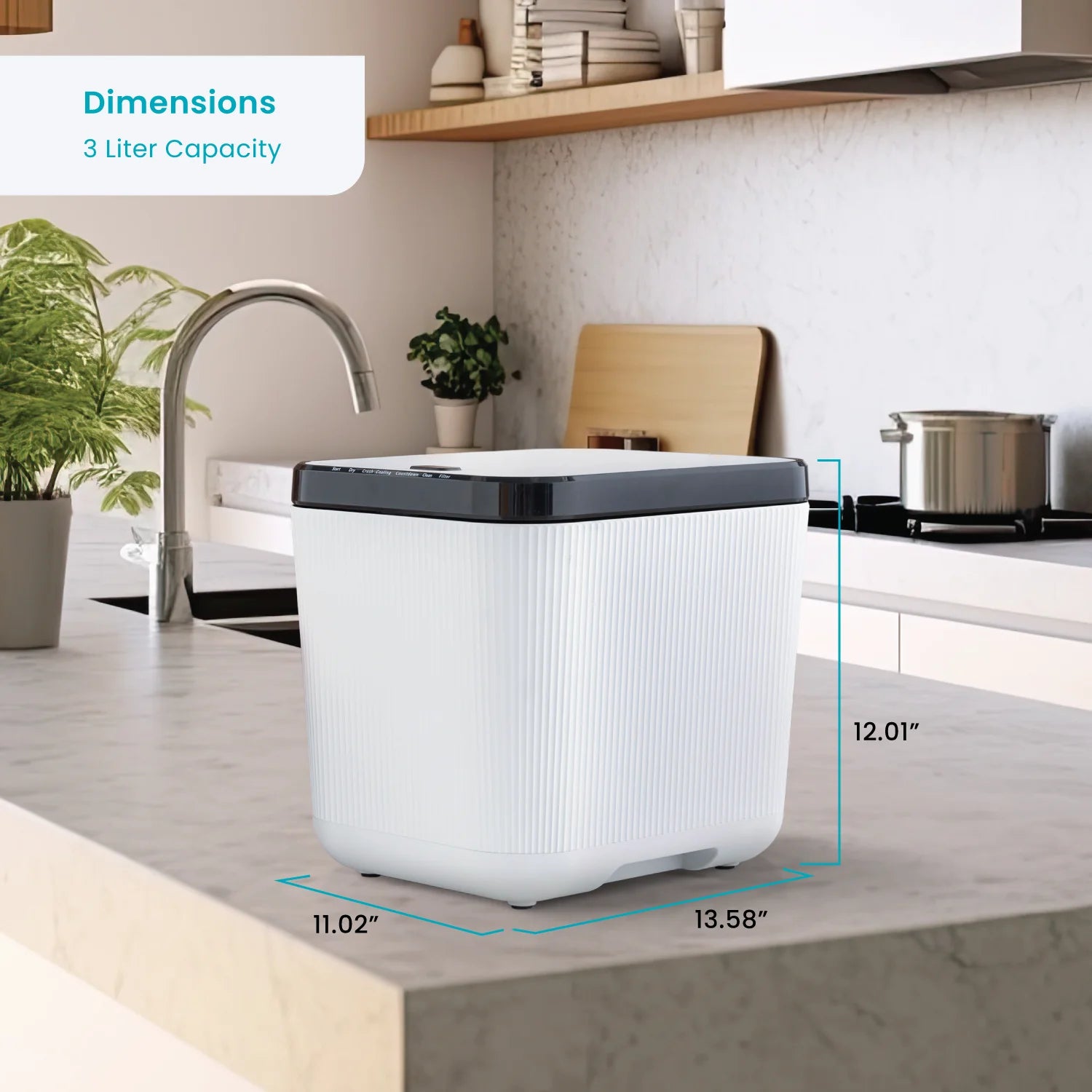 3 Liter White Kitchen Electric Composter Bin, with Auto- Cleaning Cycle