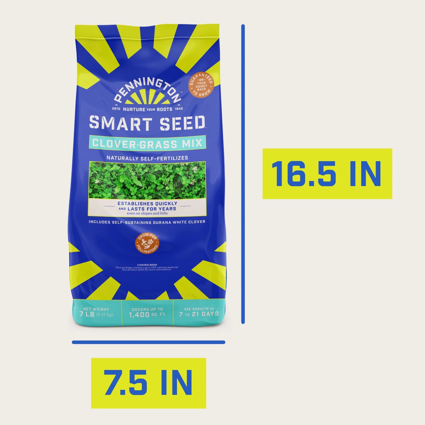 Smart Seed Clover & Grass Seed, Sun to Partial Shade, Drought Tolerant, Low-Maintenance Grass, 7 Lb