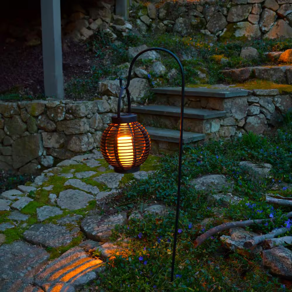 Black Solar Powered Lantern with LED Candle Basket