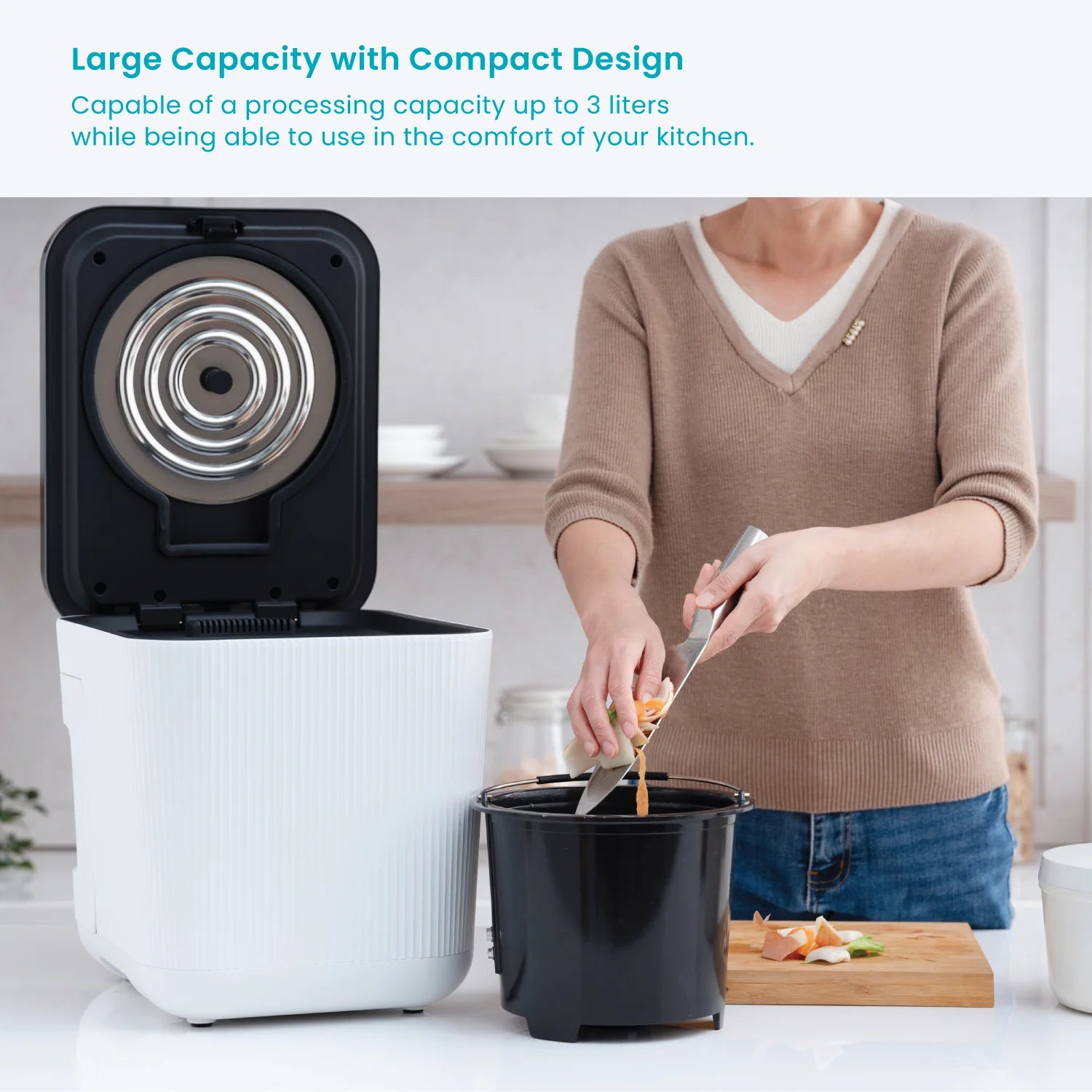 3 Liter White Kitchen Electric Composter Bin, with Auto- Cleaning Cycle