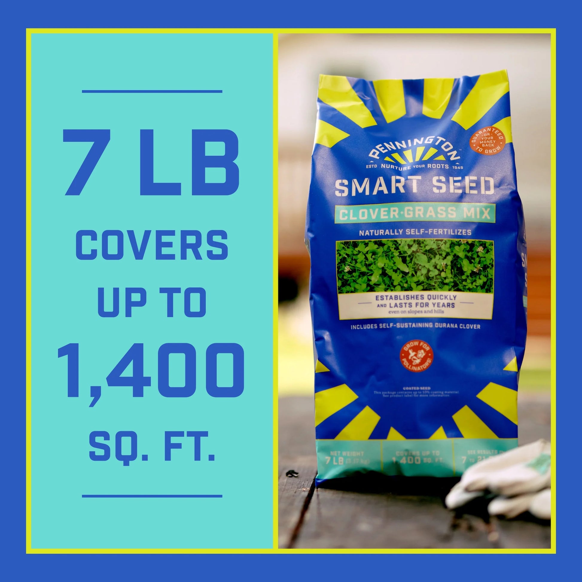 Smart Seed Clover & Grass Seed, Sun to Partial Shade, Drought Tolerant, Low-Maintenance Grass, 7 Lb