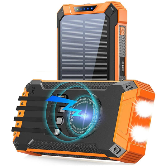 36000Mah Solar Charger Power Bank 15W Fast Charging with 4 Cables & Wireless Charging, USB Battery Pack Solar Phone Charger Compatible for Iphone & Android