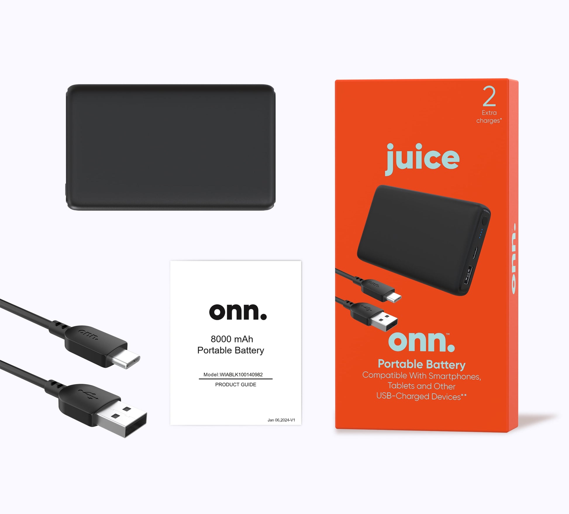 8,000 Mah Dual USB-C/USB-A Port Portable Battery, Black