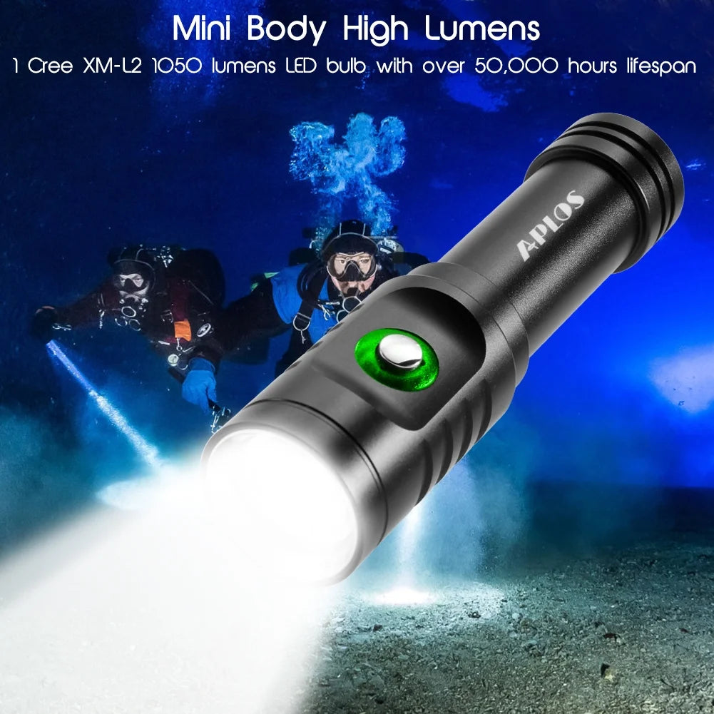 AP01 1050Lm Diving Flashlight with Power Indicator, IPX8 Waterproof Professional USB Rechargable Portable Dive Light