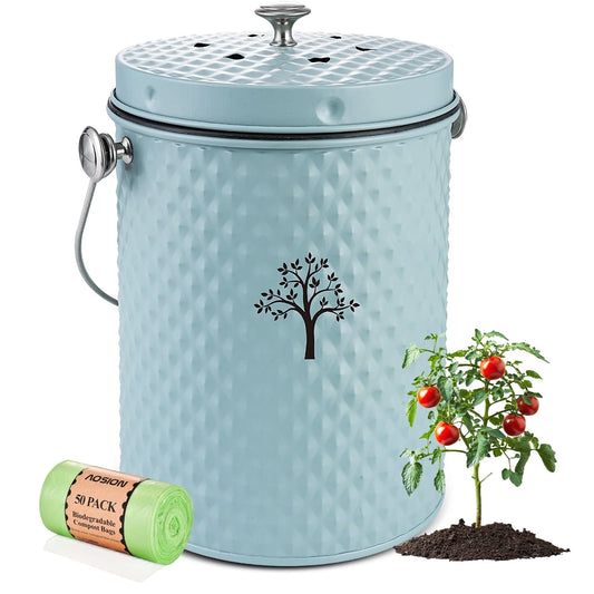 Countertop Compost Bin Kitchen,Odor Resistant Indoor Compost Bin with Lid and Compost Bags,Compost Bucket Composter Container for Food Waste,Blue
