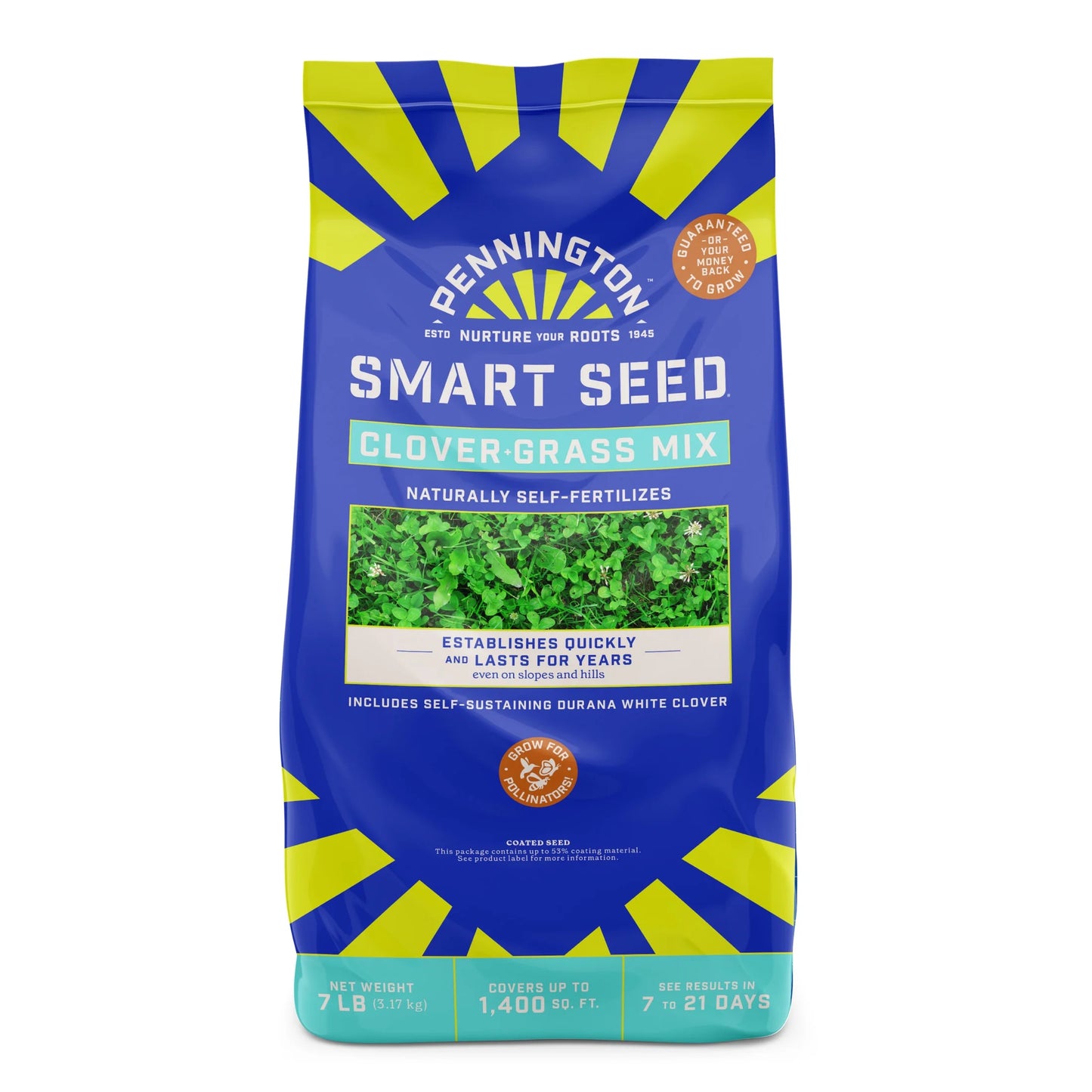 Smart Seed Clover & Grass Seed, Sun to Partial Shade, Drought Tolerant, Low-Maintenance Grass, 7 Lb