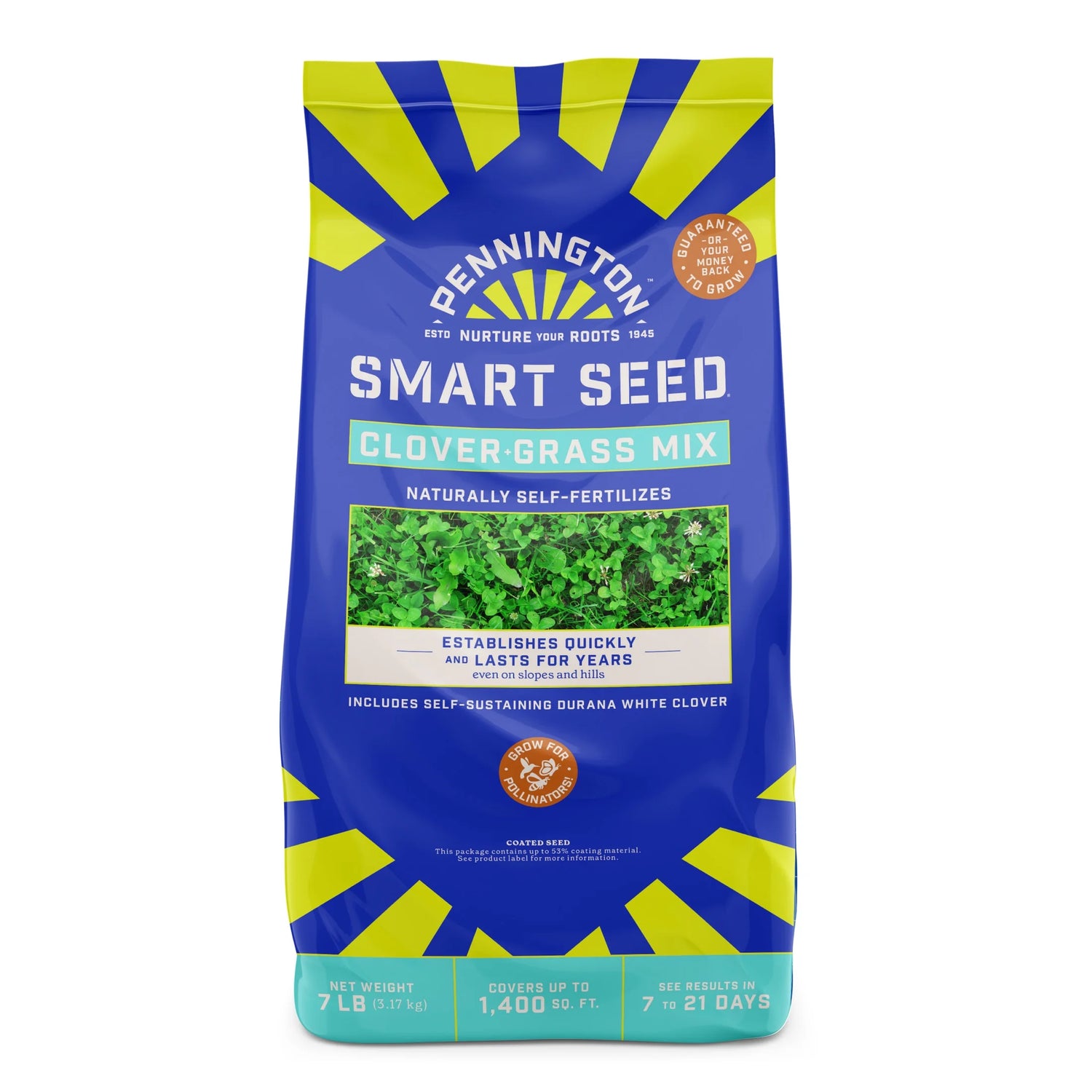 Smart Seed Clover & Grass Seed, Sun to Partial Shade, Drought Tolerant, Low-Maintenance Grass, 7 Lb