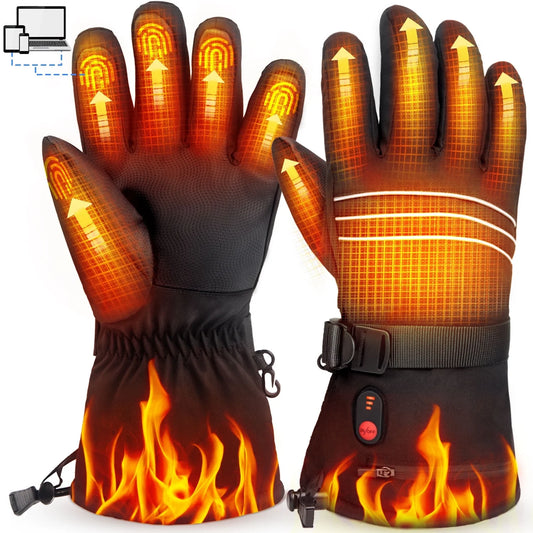 Heated Gloves for Men Women, 3000Mah Rechargeable Electric Battery Heated Gloves, Waterproof Touchscreen Hand Warmer Winter Gloves for Motorcycle, Hunting, Cycling, Black